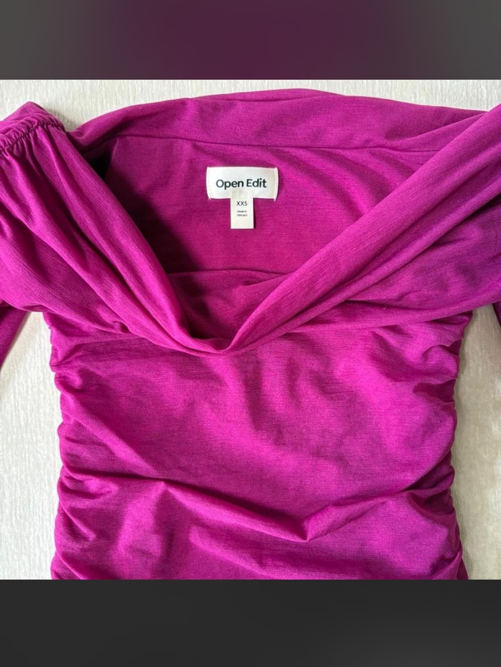 Open Edit Off-Shoulder Ruched Long-Sleeve Top - Magenta - Picture 3 of 6